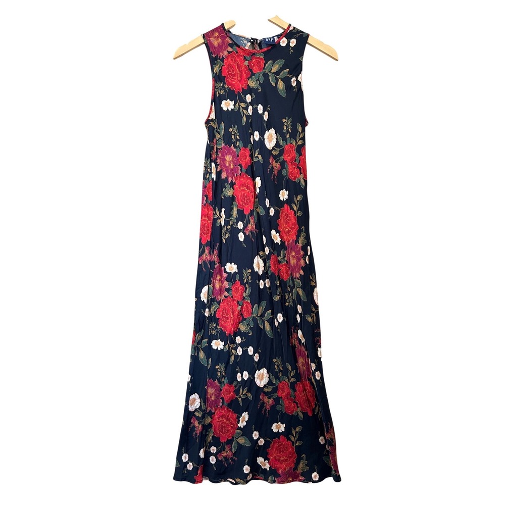 GAP Black Red Rose Floral Maxi‎ Dress Small Coquette 90s RomCom Vampire Goth